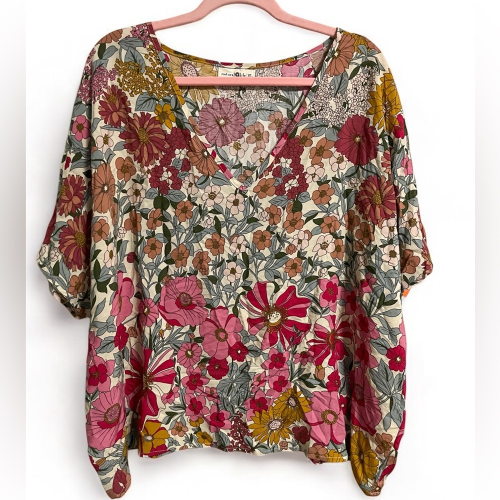 Natural Life Oversized Floral Dolman Blouse Size XL